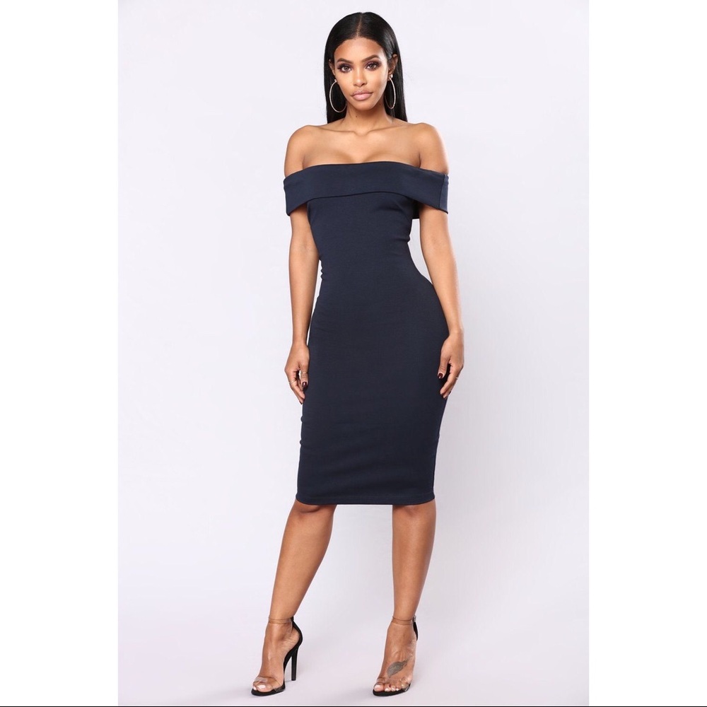 Fashion Nova Chantal Off Shoulder Dress - Navy